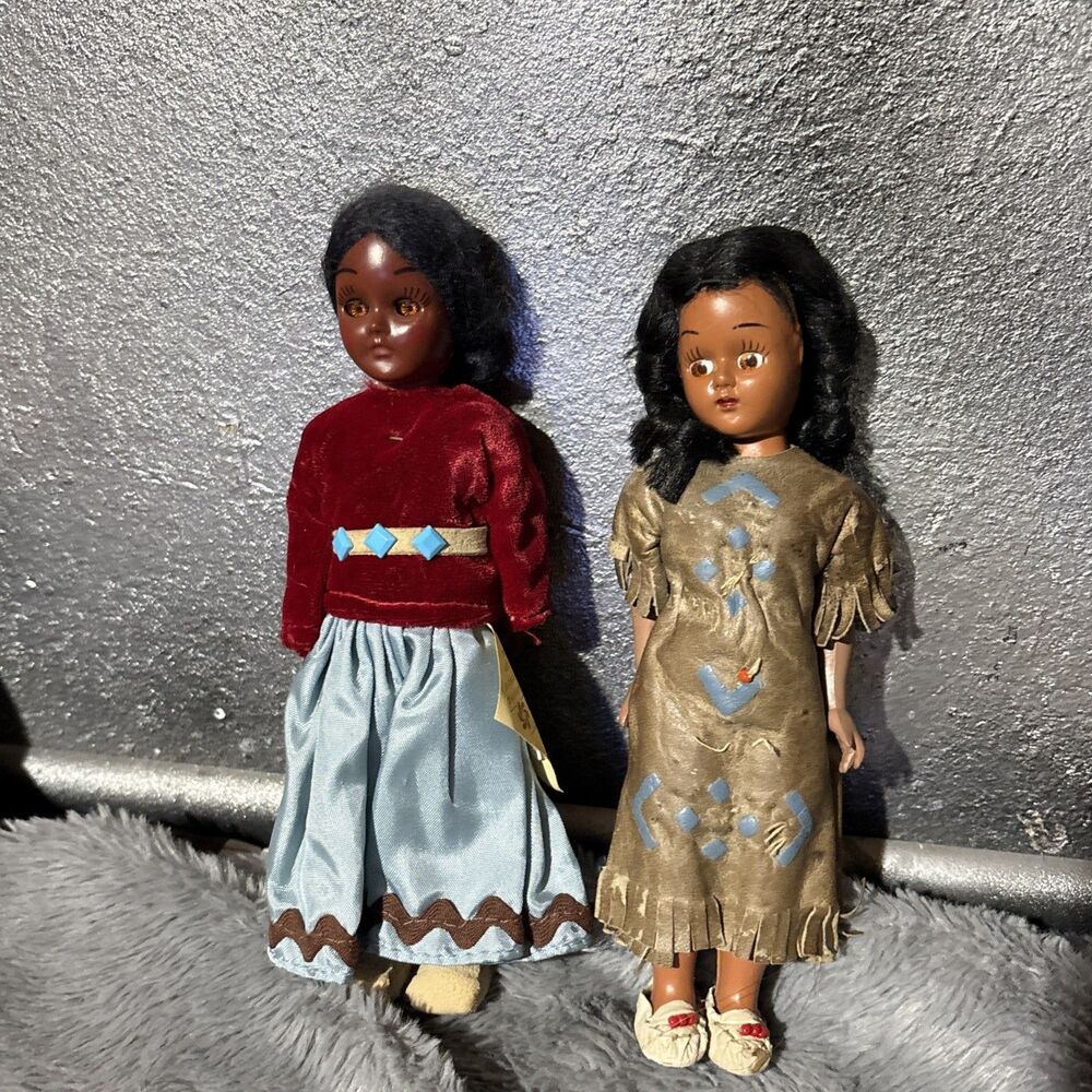 RARE VINTAGE 60s CARLSON Dolls Native American Princess W/baby Papoose Moccasin